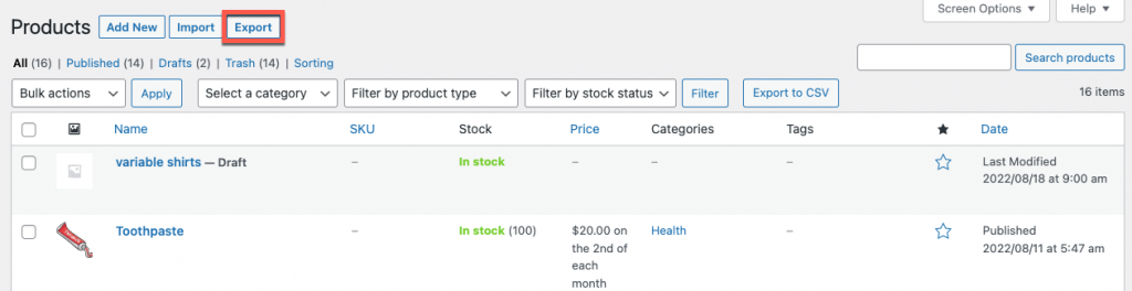 exportar produto de assinatura woocommerce