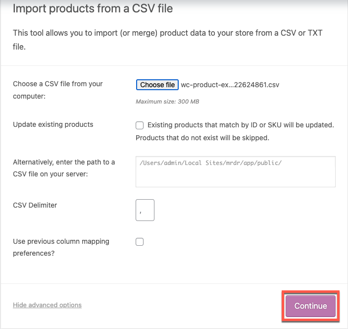 importar produtos de assinatura de um arquivo csv