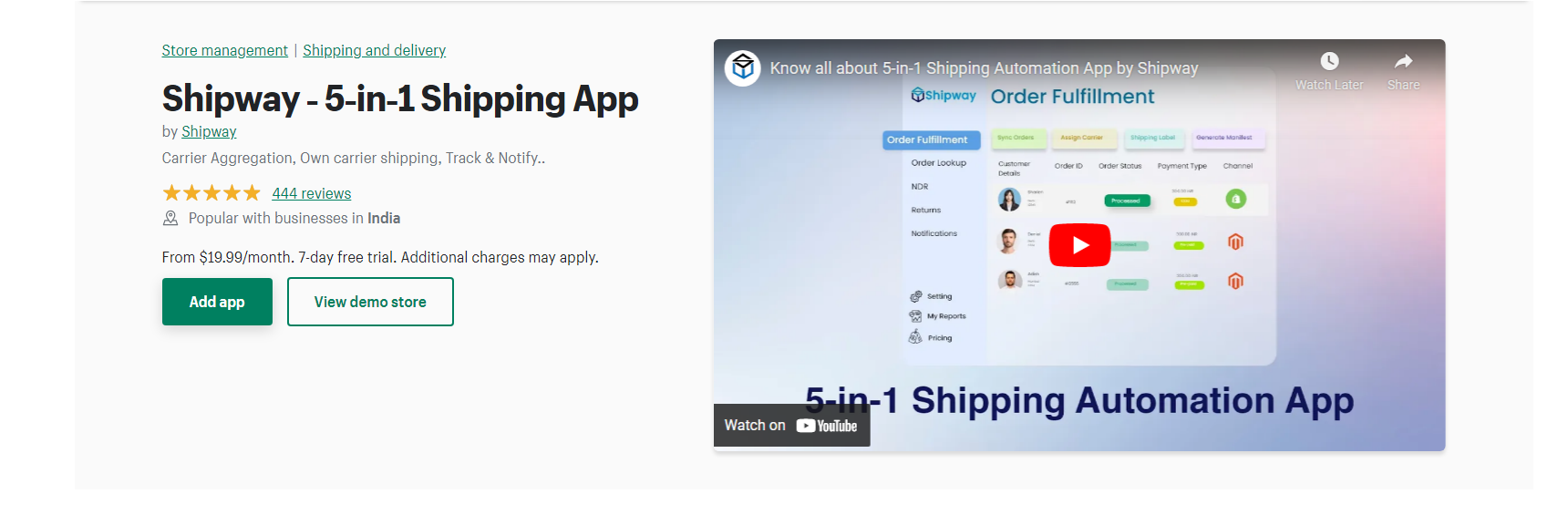 Shipway - aplicativo de fatura do shopify
