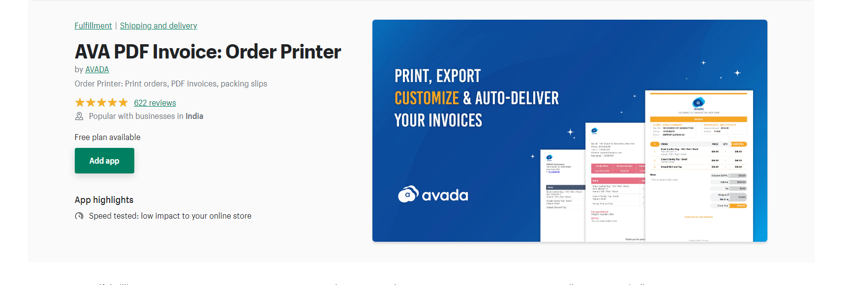 AVA PDF - aplicativo de fatura do shopify