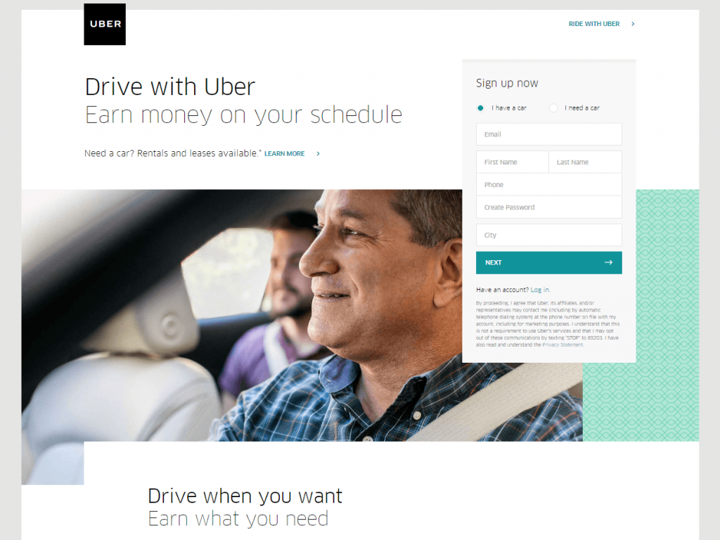 Spremere la pagina di Uber