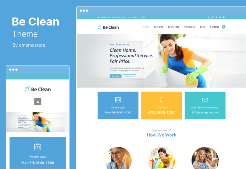 Be Clean 테마 - 청소 회사, 가사도우미 서비스 및 세탁소 WordPress 테마