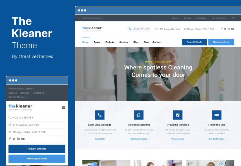 Kleaner 테마 - 산업 청소 회사 WordPress 테마