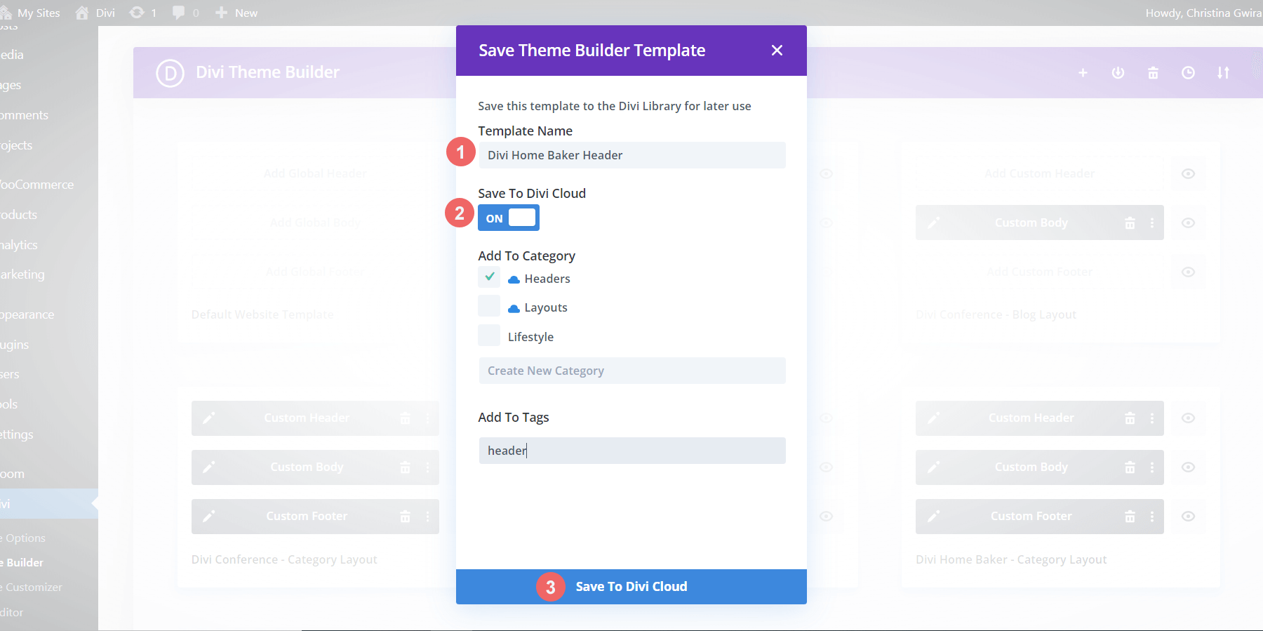 Salve seu modelo no Divi Cloud