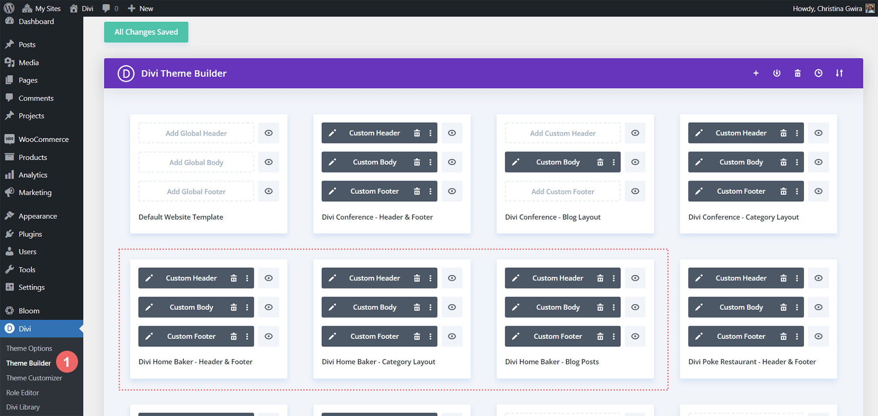 Modelos dentro do Divi Theme Builder