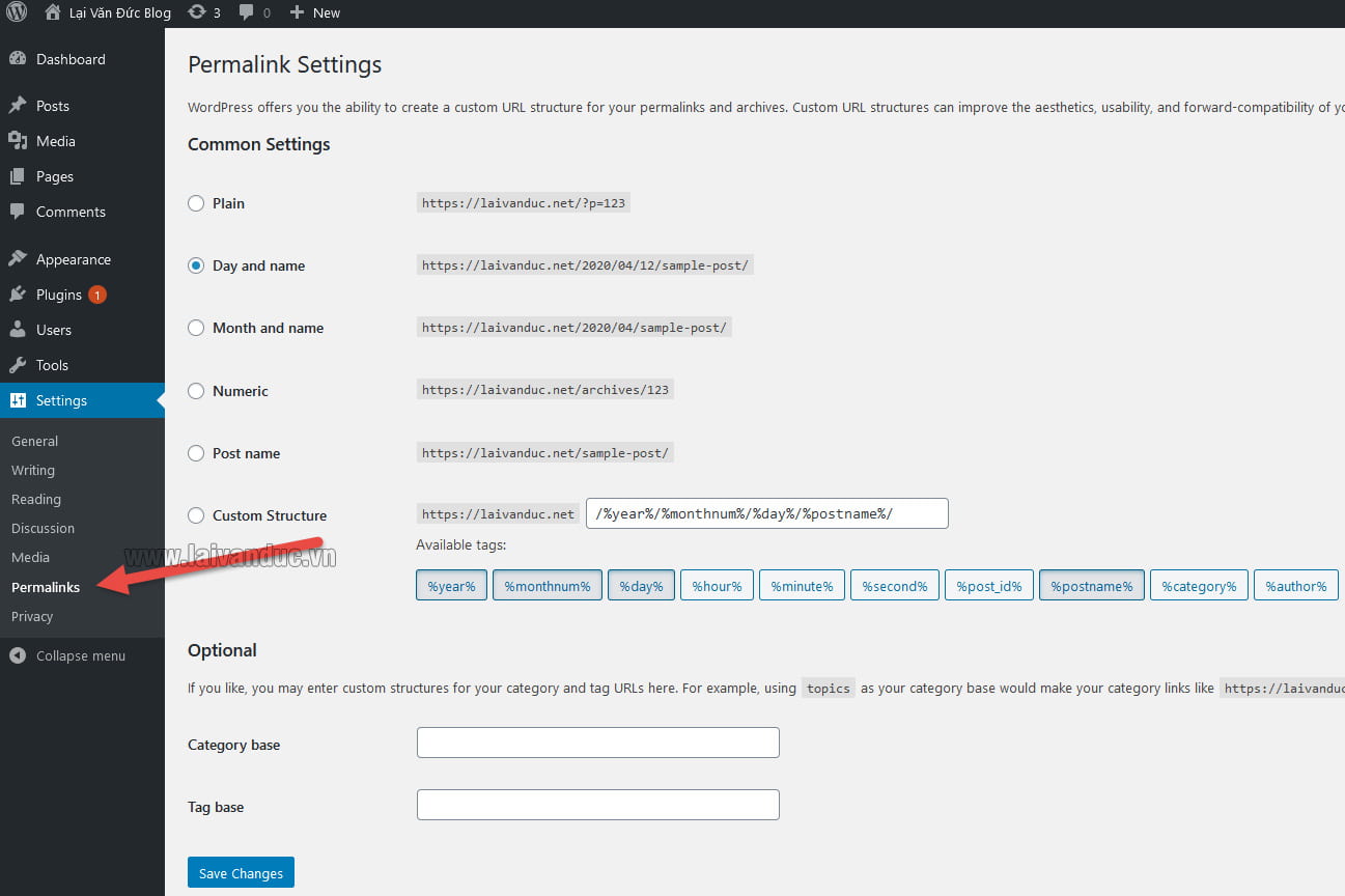 pasul 4 permalink pentru a construi un site web wordpress
