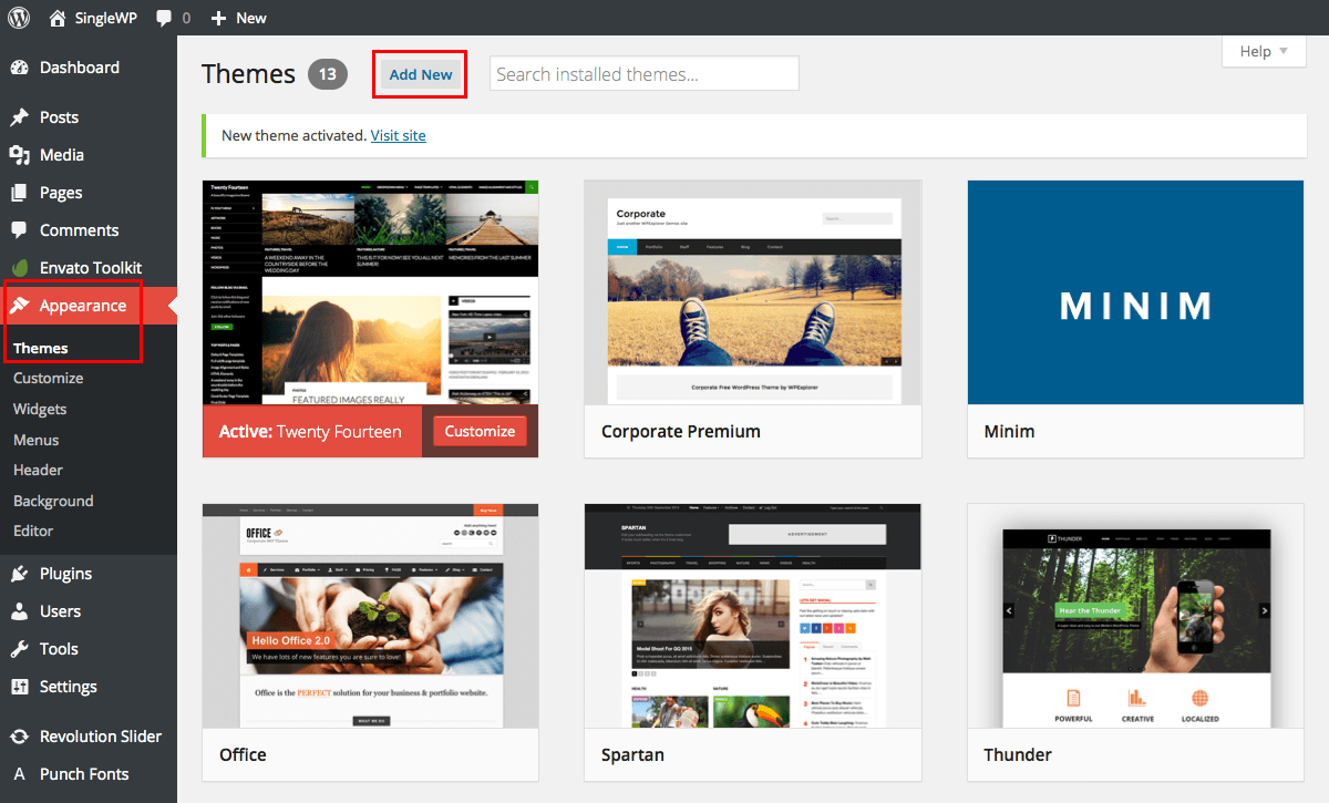 pasul 5 adăugați o nouă temă pentru a construi un site web wordpress