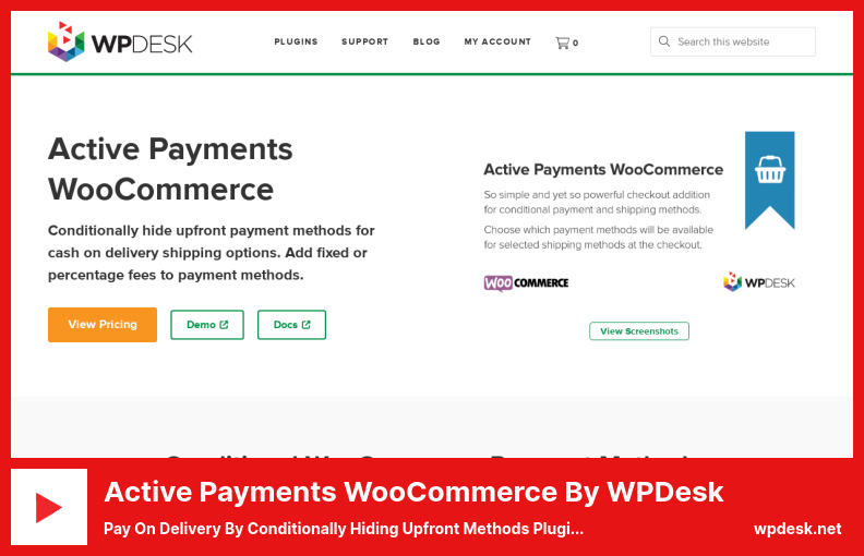 WPDesk 플러그인의 활성 결제 WooCommerce - 선행 방법 플러그인을 조건부로 숨겨 배송 시 지불