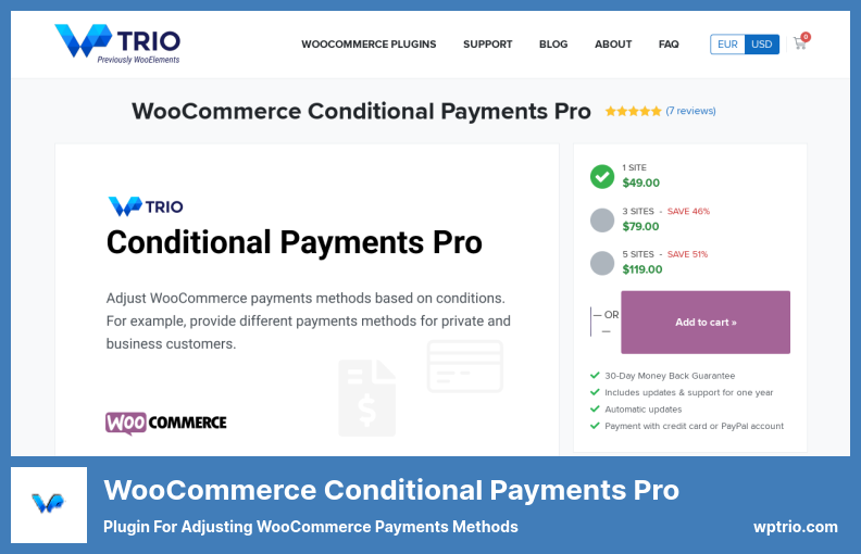 WooCommerce Conditional Payments Pro 플러그인 - WooCommerce 결제 방법 조정을 위한 플러그인