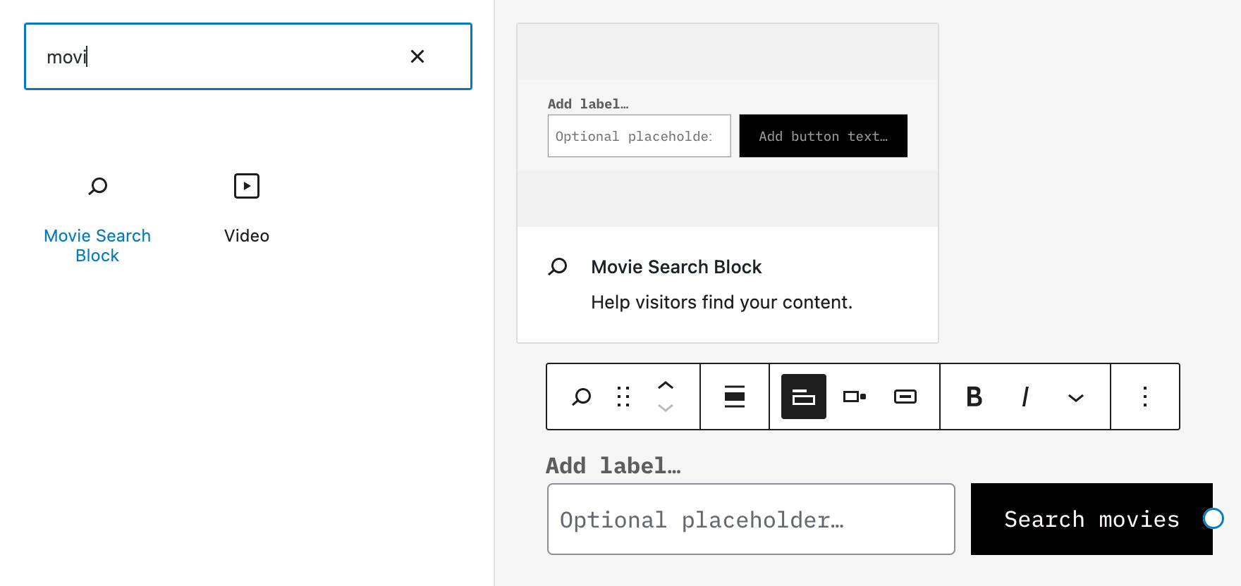 WordPress 6.1 現在在塊插入器中具有自定義搜索塊變體