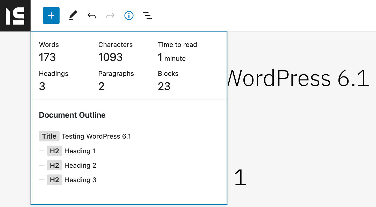 在 QWordPress 6.1 中,信息面板現在顯示閱讀時間