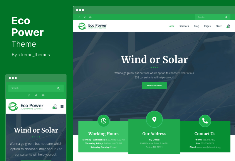 Motyw EcoPower - Motyw WordPress firmy zajmującej się alternatywną energią i energią słoneczną