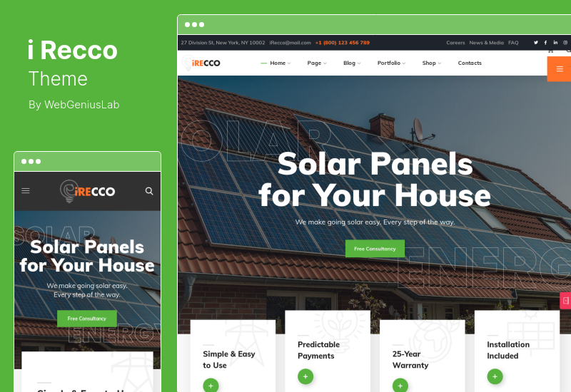 Motyw iRecco - Motyw WordPress z wiatrem i energią słoneczną