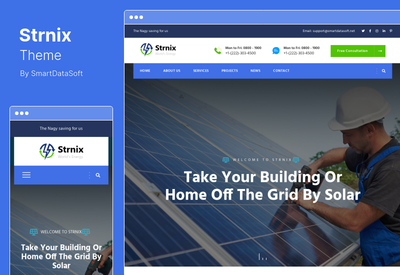 Motyw Strnix - Motyw WordPress na temat energii słonecznej i zielonej