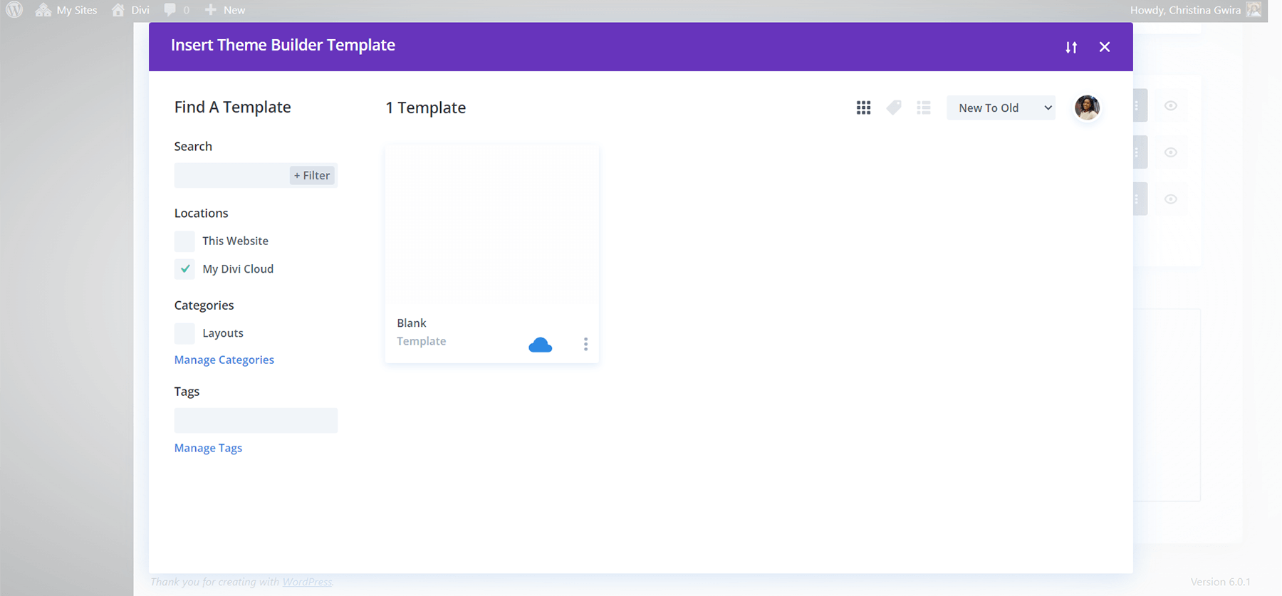 Inserindo modelos no Divi Theme Builder