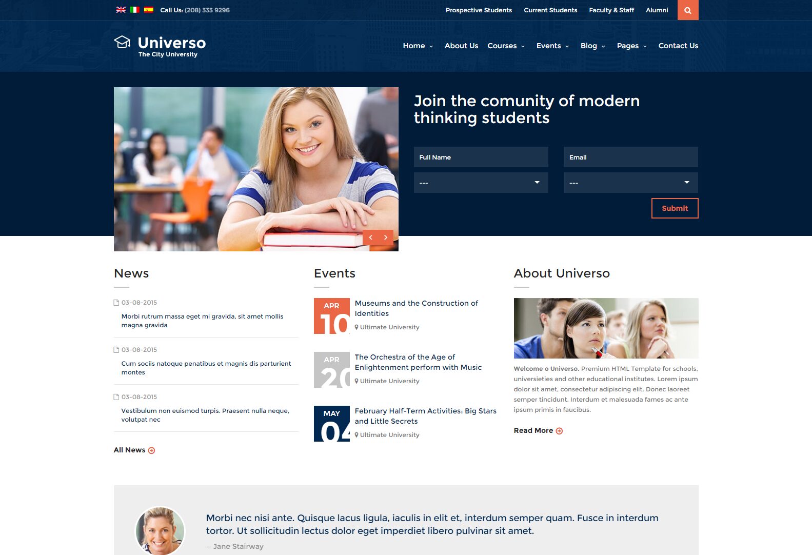 universo o tema wordpress de educação profissional