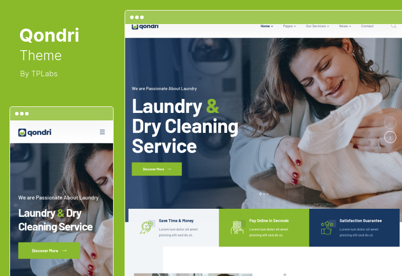 Qondri Theme - บริการซักรีดซักแห้ง WordPress Theme