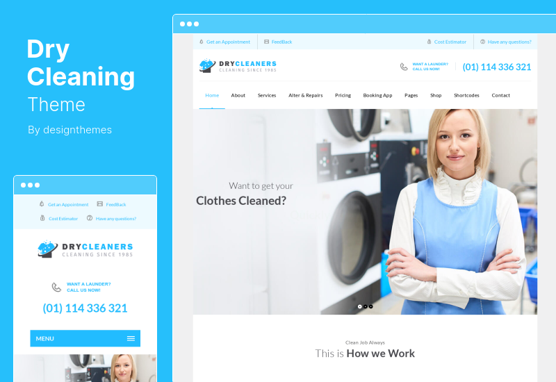 ธีมซักแห้ง - ซักแห้งและซักแห้ง WordPress Theme