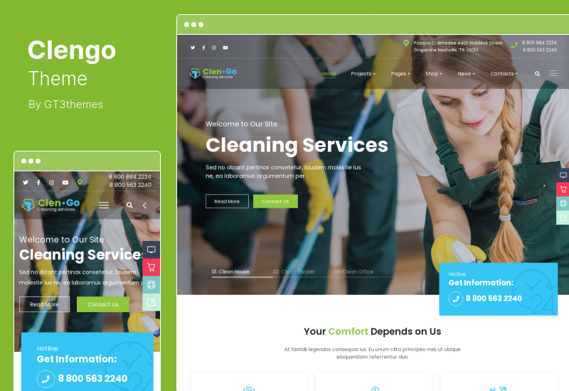 ธีม Clengo - บริษัททำความสะอาด WordPress Theme
