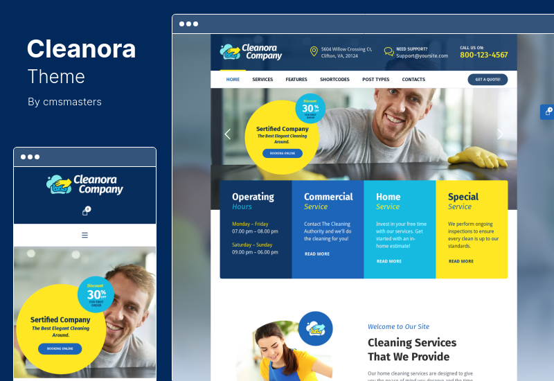 ธีม Cleanora - บริการทำความสะอาด WordPress Theme