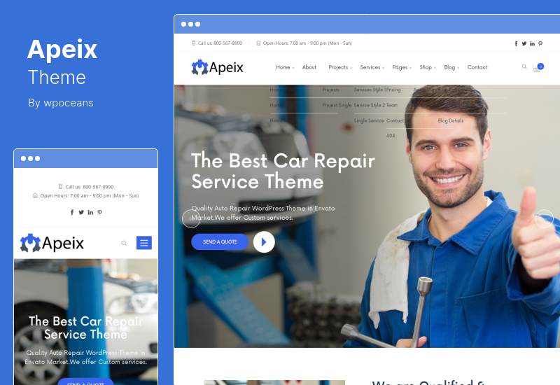 Tema Apeix - Serviço de reparação de automóveis e tema WordPress de mecânico de automóveis