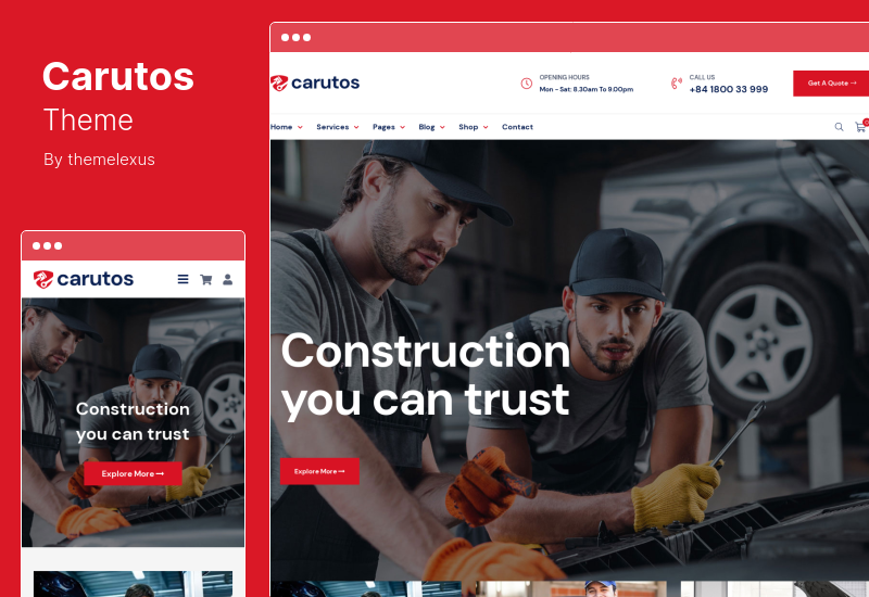 Tema Carutos - Serviços de reparação de automóveis e peças de automóvel WooCommerce Tema WordPress