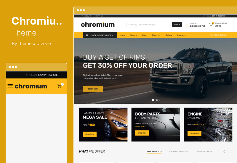 Tema Chromium - Tema WordPress para loja de autopeças