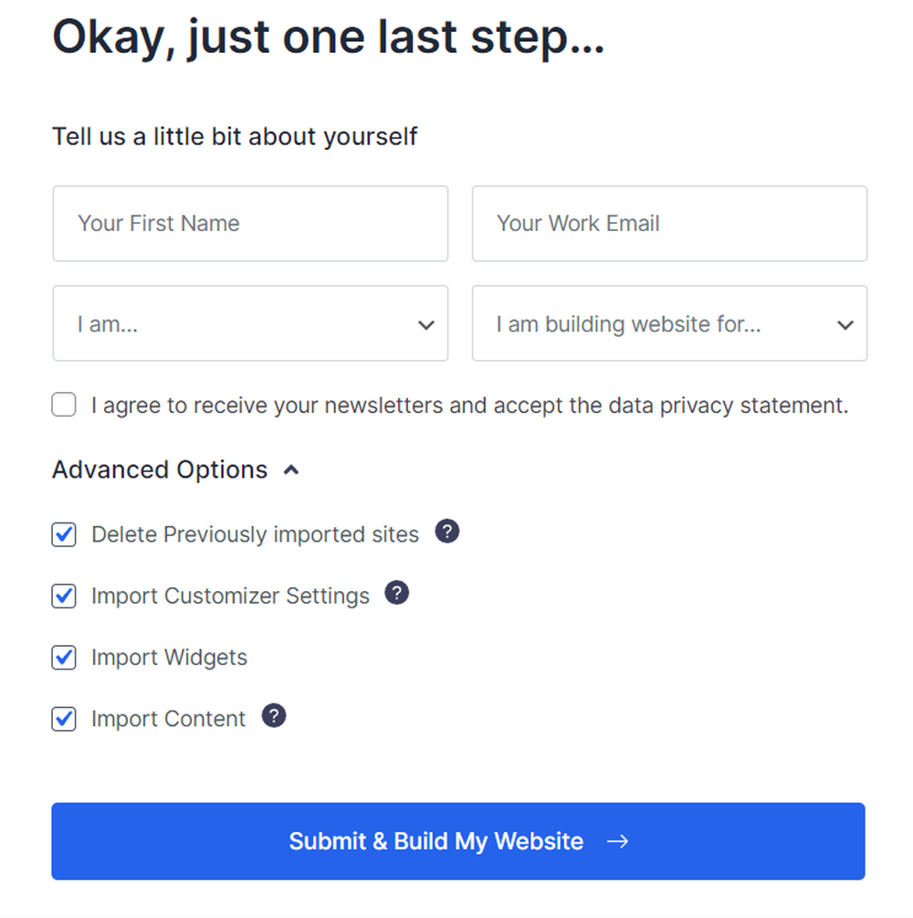 Pilih jika Anda ingin mengimpor konten, widget, dan elemen lainnya