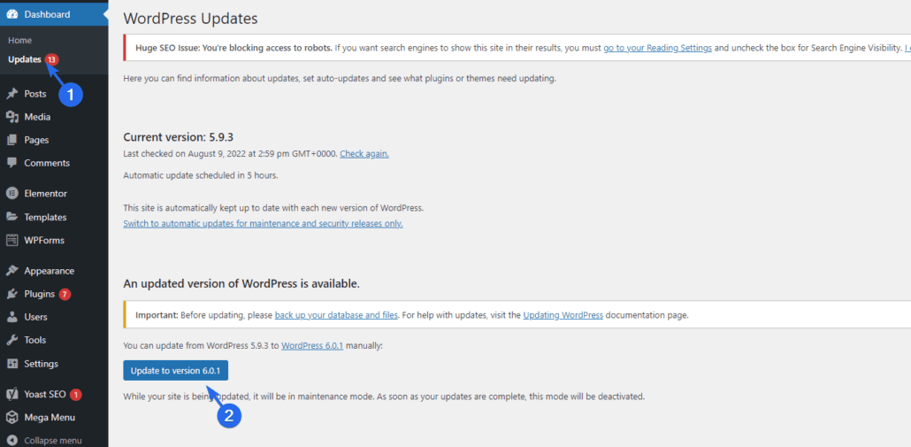 Aggiornamenti di WordPress