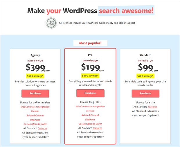 searchwp 定價計劃