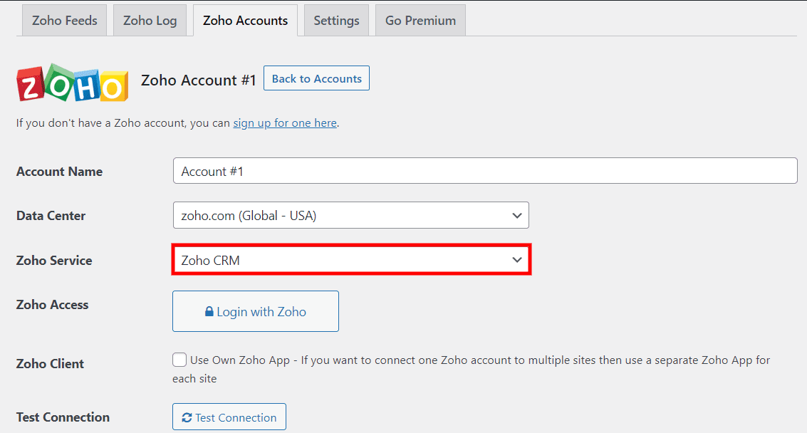 Zoho 賬戶詳細信息