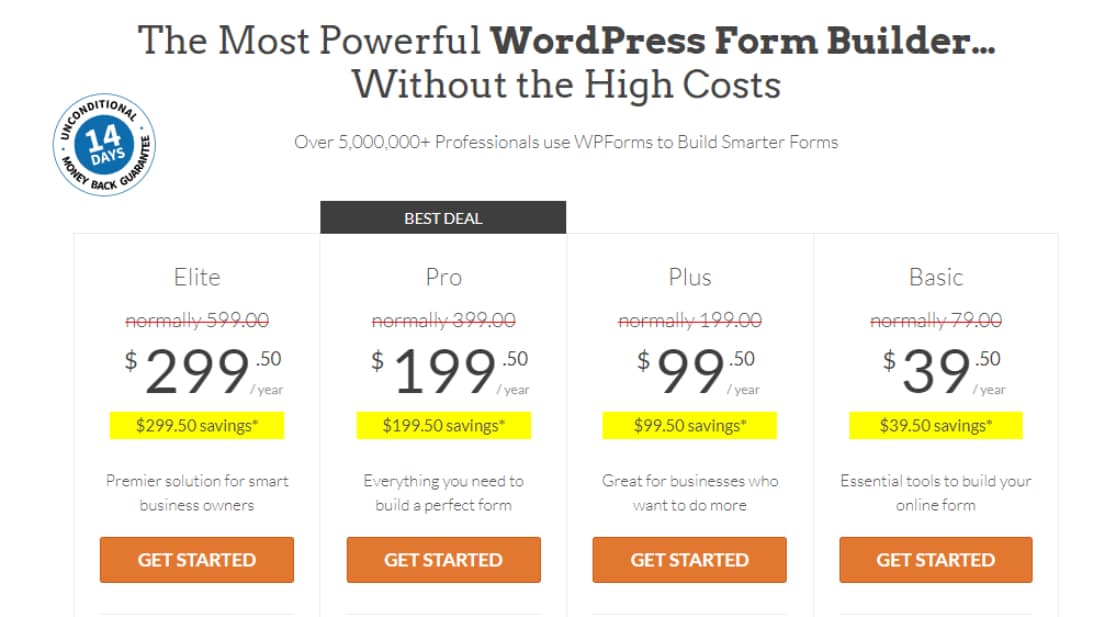 prezzi di wpforms