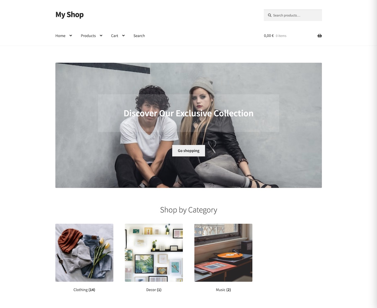 ตัวอย่างหน้าแรกของร้านค้า WooCommerce
