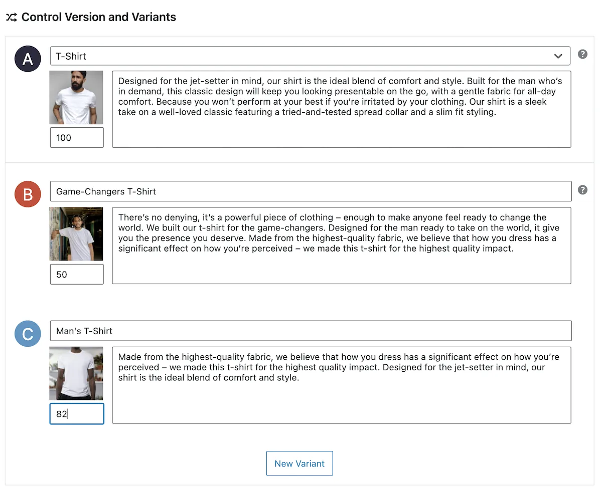 การสร้างชุดตัวเลือกของการทดสอบสรุปผลิตภัณฑ์ WooCommerce ด้วยการทดสอบ Nelio A/B