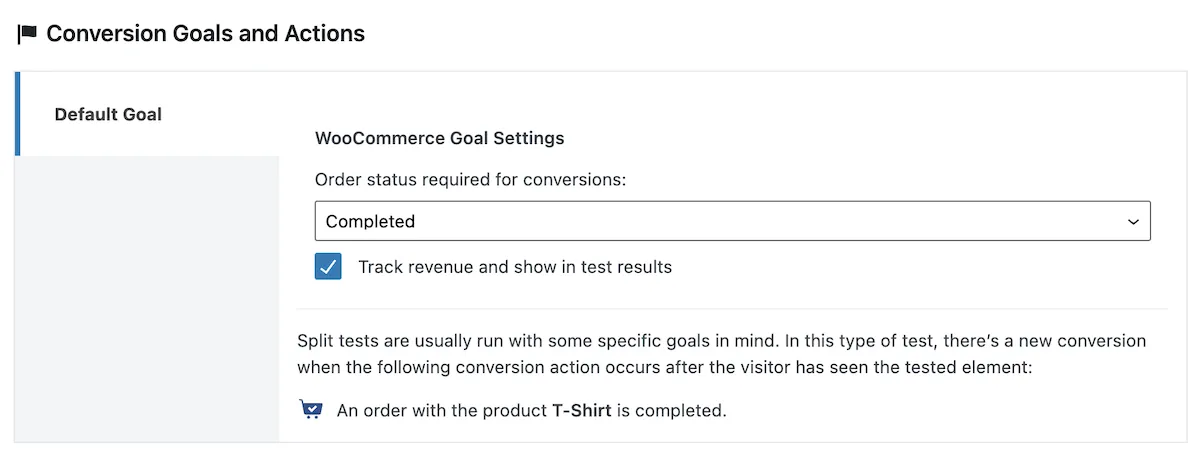 เป้าหมายการแปลงของการทดสอบสรุปผลิตภัณฑ์ WooCommerce
