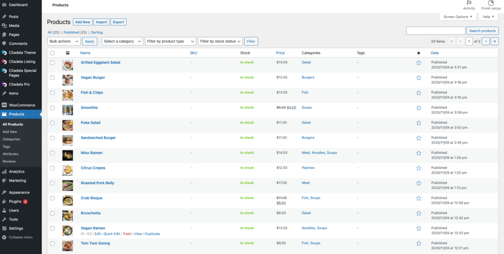 WooCommerce berfungsi sebagai plugin menu restoran WordPress dan pengiriman makanan