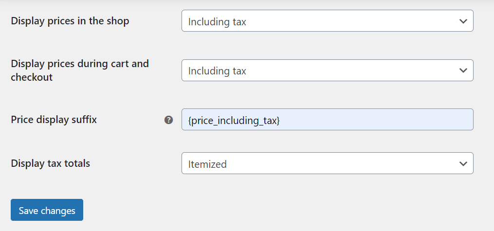 WooCommerce 세금의 표시 옵션 구성