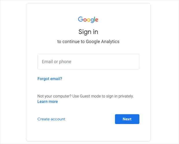 Google アカウントを使用して GA にサインインする