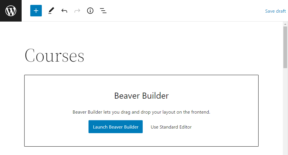 在 WordPress 編輯器中啟動 Beaver Builder 按鈕。