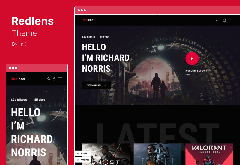 Redlens 主题 - 视频博客和游戏流媒体 WordPress 主题