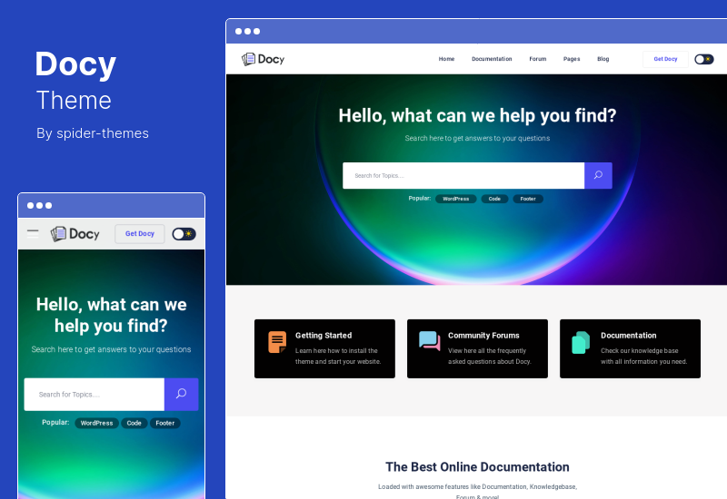 موضوع Docy - موضوع التوثيق وقاعدة المعرفة WordPress مع Helpdesk Forum