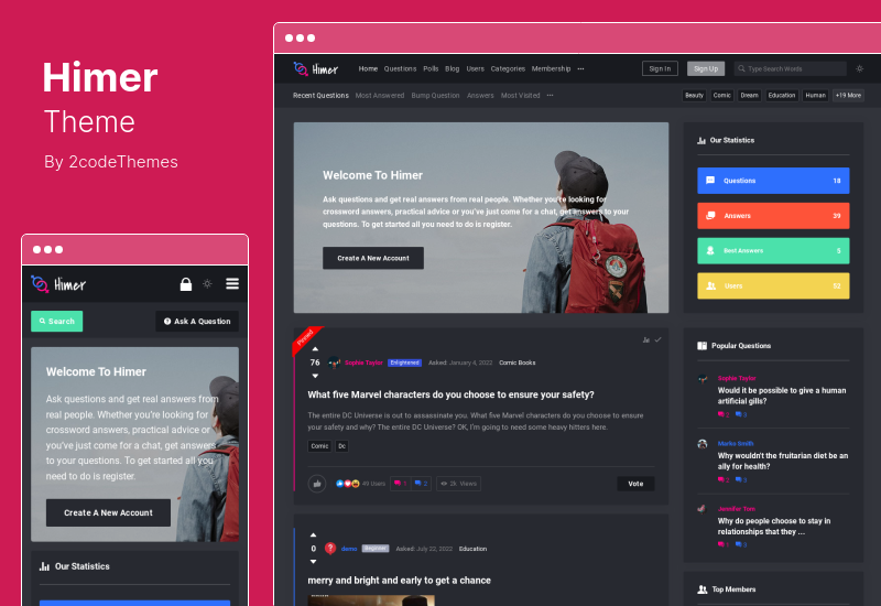 موضوع Himer - أسئلة وأجوبة اجتماعية WordPress Theme