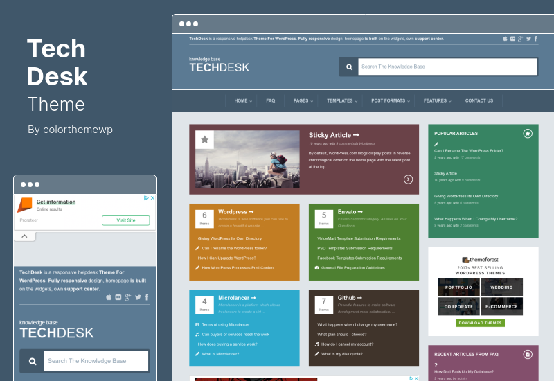 موضوع TechDesk - الأسئلة الشائعة حول قاعدة المعارف المستجيبة وموضوع WordPress