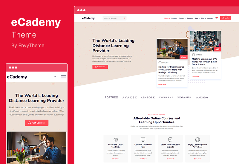 موضوع eCademy - الدورات عبر الإنترنت والتدريب والتعليم LMS WordPress Theme