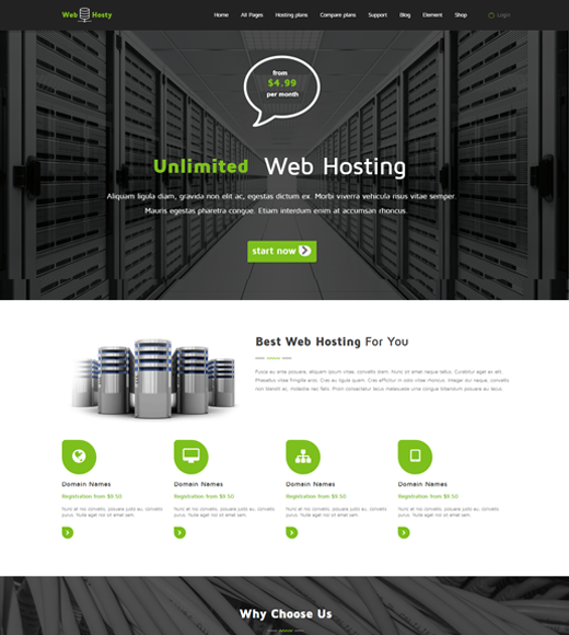 Tema de alojamiento WebHosty
