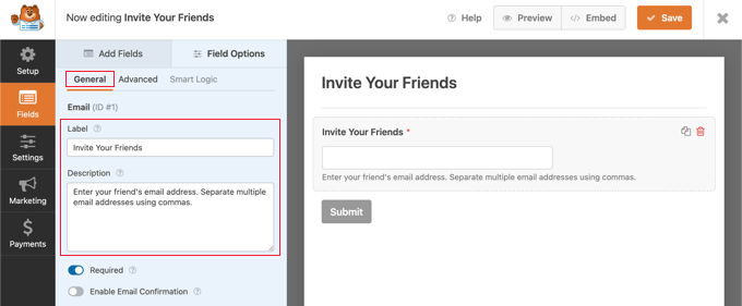 配置电子邮件字段 Configure the Email Field