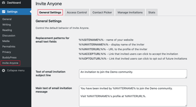 邀请任何人插件常规设置 Invite Anyone Plugin General Settings