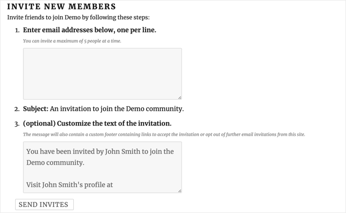 邀请新成员页面 The Invite New Members Page