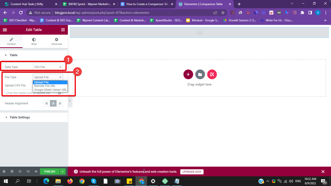 как загрузить файл CSV для таблицы