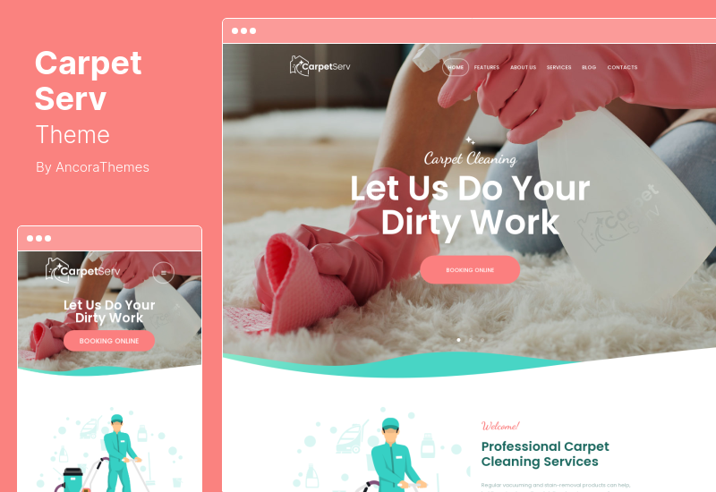 CarpetServ テーマ - 清掃会社、ハウスキーピング & 清掃サービスの WordPress テーマ